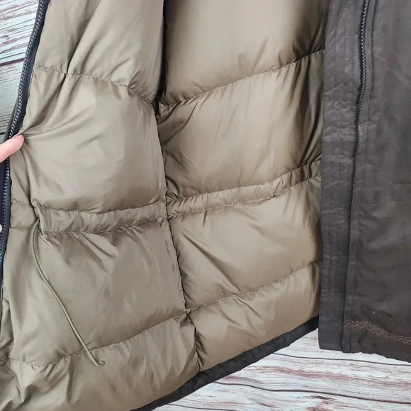 Cabelas Womens Large Brown Embroidered Goose Down Faux Suede Puffer Coat - Picture 11 of 12